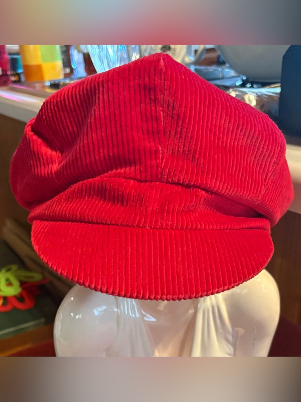 Red Corduroy Baker Boy Hat - Women